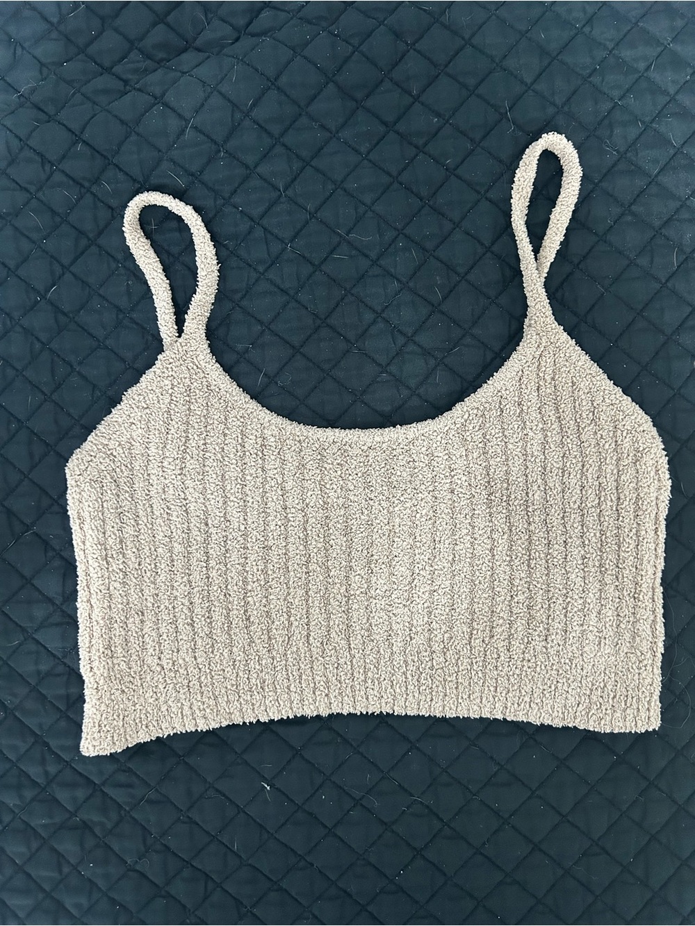 Windsor fuzzy ribbed sweater knit cropped camisole cami top cozy beige tan cream